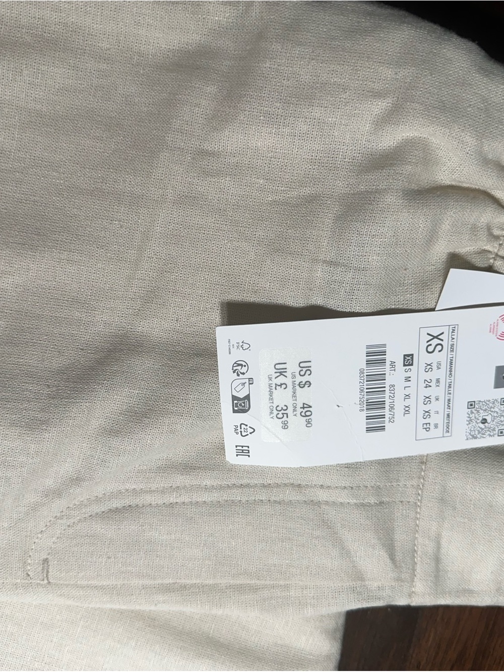 ZARA Beige Linen-Blend Blazer - Picture 6 of 7